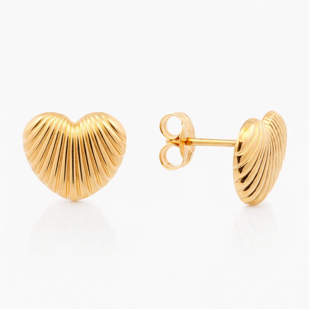 14K solid yellow gold vintage heart stud earrings 9x10mm polished heart shape earrings push back