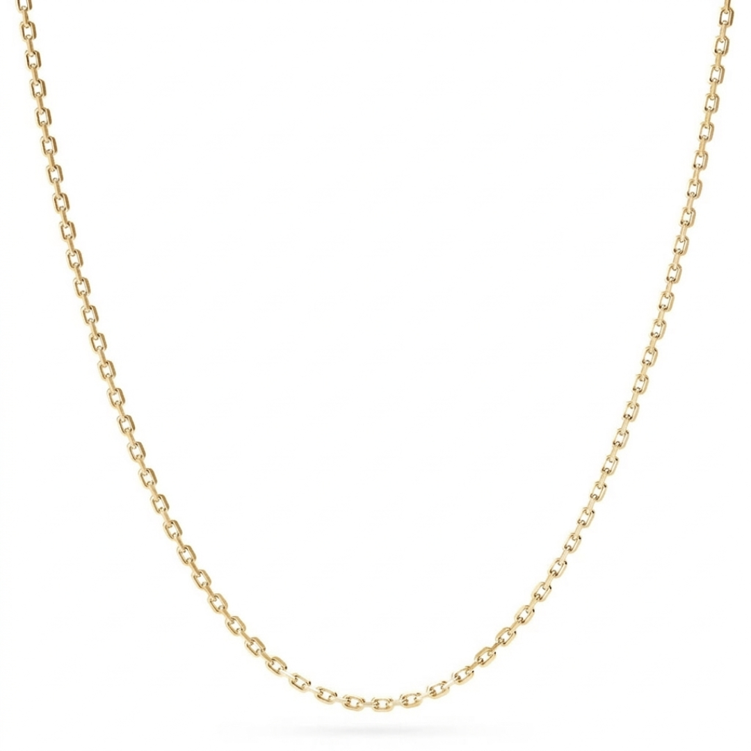 14K solid yellow gold square cable chain necklace worn on neck unisex