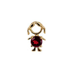 14K solid yellow gold boy and girl birthstone charms with colorful gemstones representing each birth month on a white background.