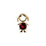 14K solid yellow gold boy and girl birthstone charms with colorful gemstones representing each birth month on a white background.