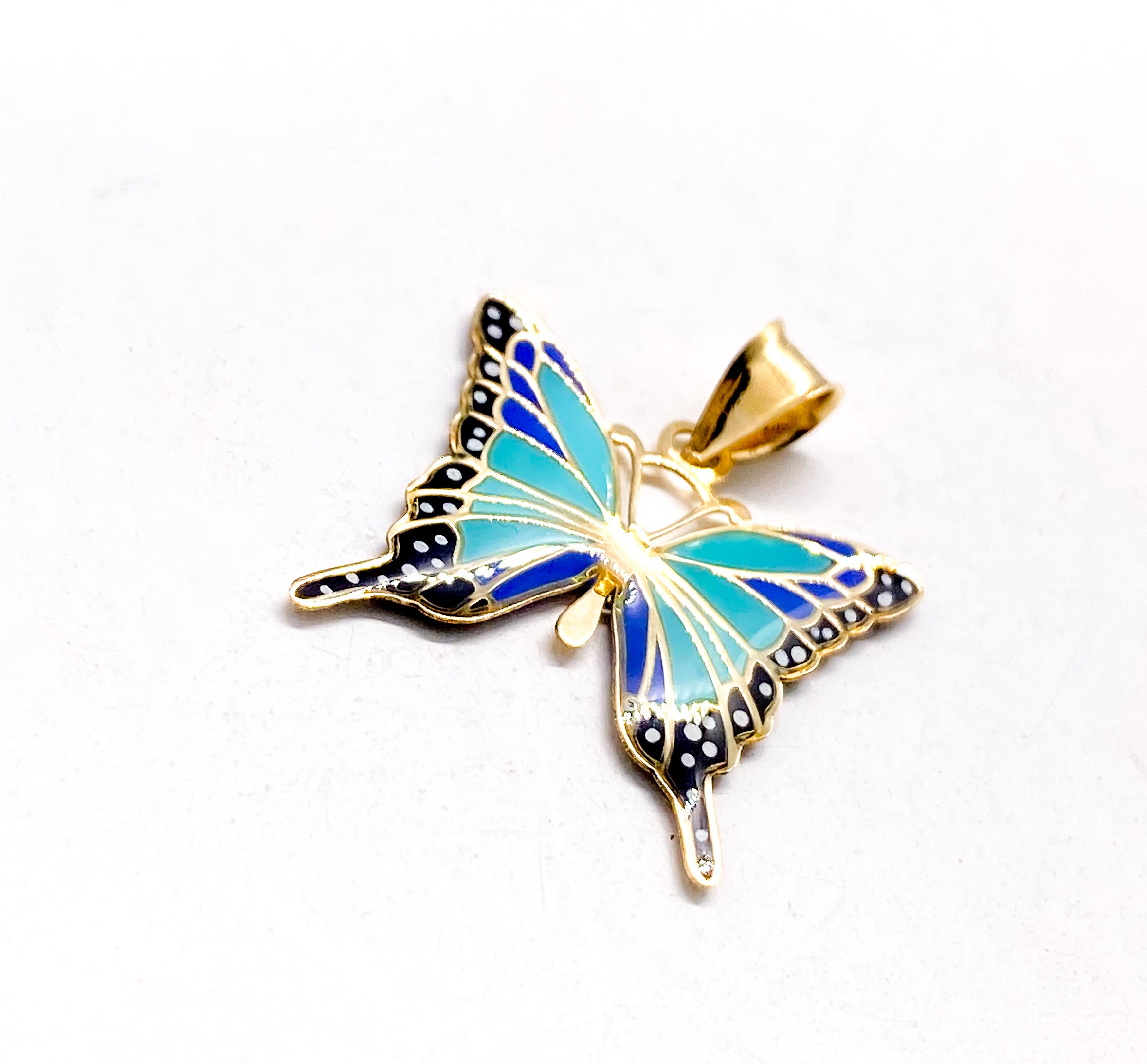 14K Solid Yellow Gold Butterfly Pendant