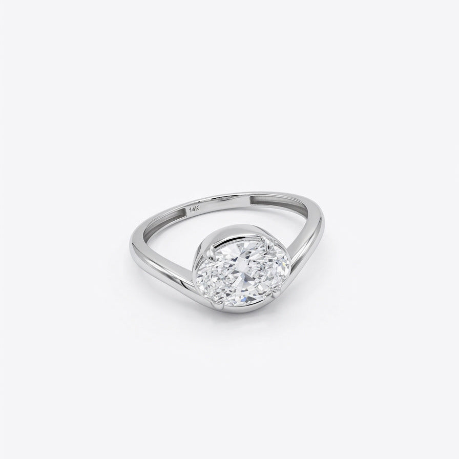 14K white gold bezel diamond bypass ring 1.01 carat lab grown diamond modern design