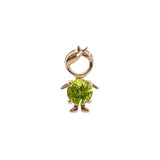 14K solid yellow gold boy and girl birthstone charms with colorful gemstones representing each birth month on a white background.