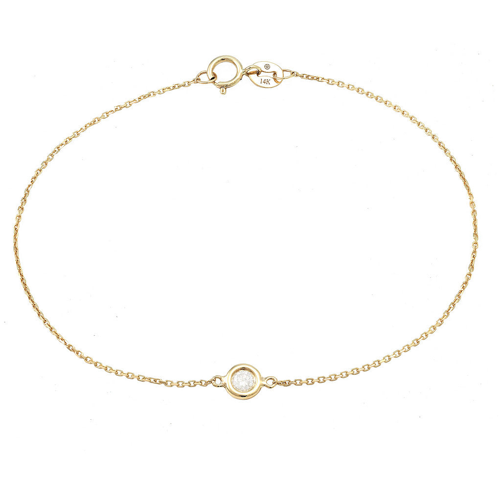 14K Solid Gold Birthstone Bezel Bracelet