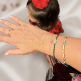 14K Solid Yellow Gold Gemstone Bead Chain Ring – Pearl, Ruby or Emerald