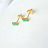 18K Solid Yellow Gold Small Rectangle Emerald Earrings