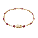 14k yellow gold ruby and diamond tennis bracelet pear cut rubies 5ct, luxury ruby bracelet with diamond bars fine jewelry, elegant ruby bracelet 6.75 inch gold, ruby diamond bracelet white background ecommerce