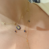 14K Solid Yellow Gold Italian Miraculous Medal with Lapis Lazuli