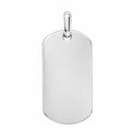 Polished 925 sterling silver rectangular dog tag pendant with rounded corners, a plain engravable surface, and an attached bail on a white background.