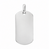 Polished 925 sterling silver rectangular dog tag pendant with rounded corners, a plain engravable surface, and an attached bail on a white background.