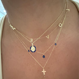 14K Solid Yellow Gold Italian Miraculous Medal with Lapis Lazuli