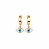 14K Solid Gold Unisex Open Evil Eye Single Huggie Hoop