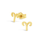 Gold Aries zodiac sign earrings on a white background