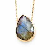 14K Solid Yellow Gold Labradorite Necklace