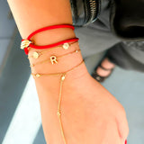 14K Solid Yellow, Rose and White Gold Trinity Red Silk Adjustable Unisex Bracelet