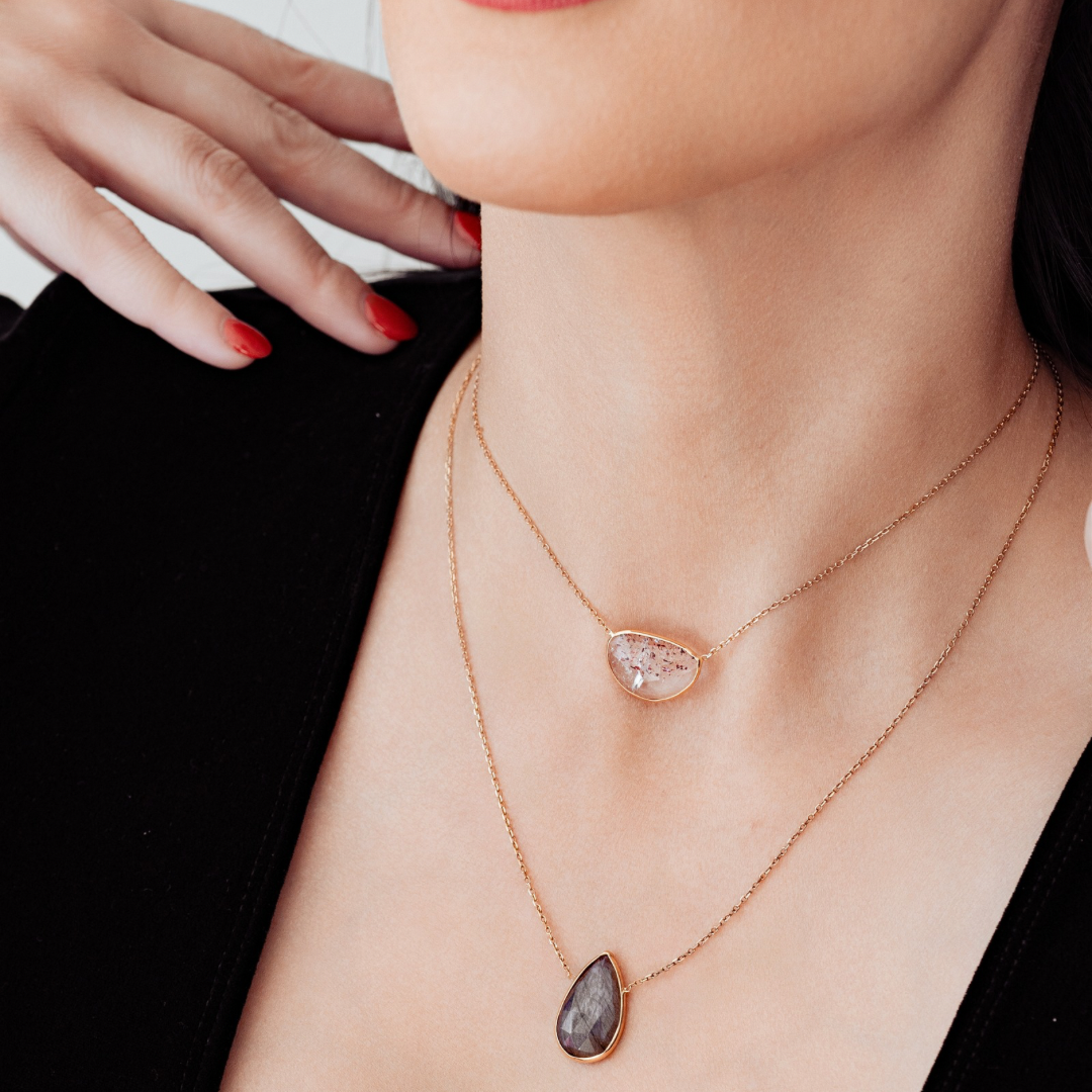 14K Solid Yellow Gold Labradorite Necklace
