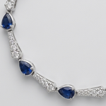 14K Solid White Gold Blue Sapphire with Natural Diamonds Tennis Bracelet