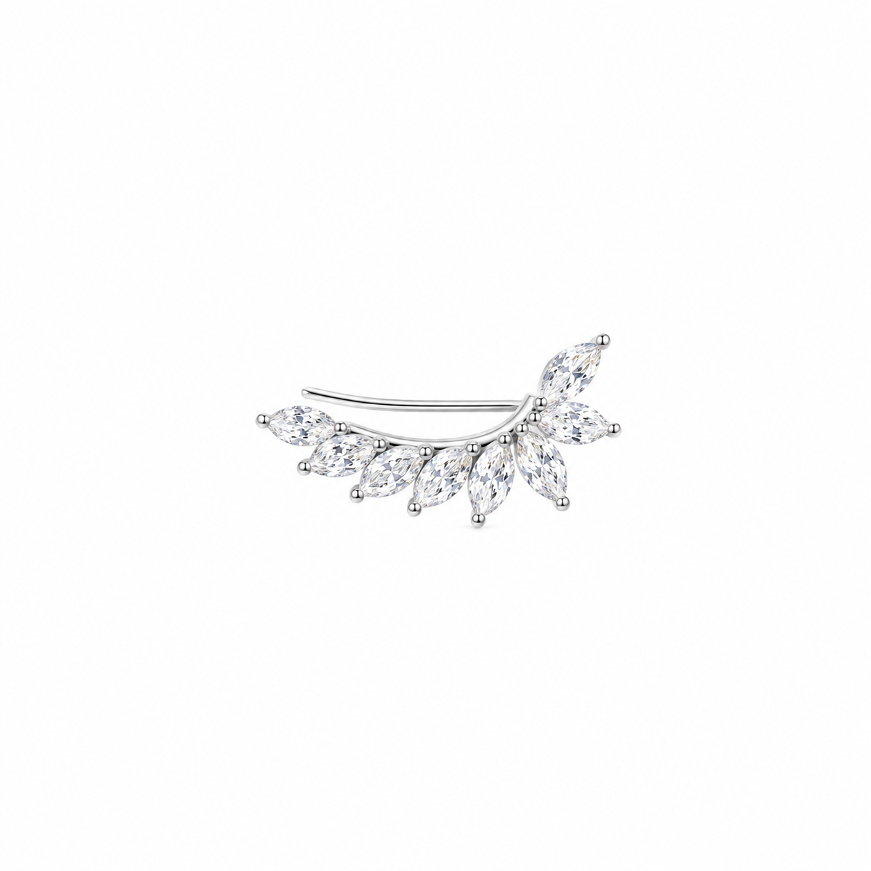 925 sterling silver marquise-cut cubic zirconia leaf ear climber single earring on white background