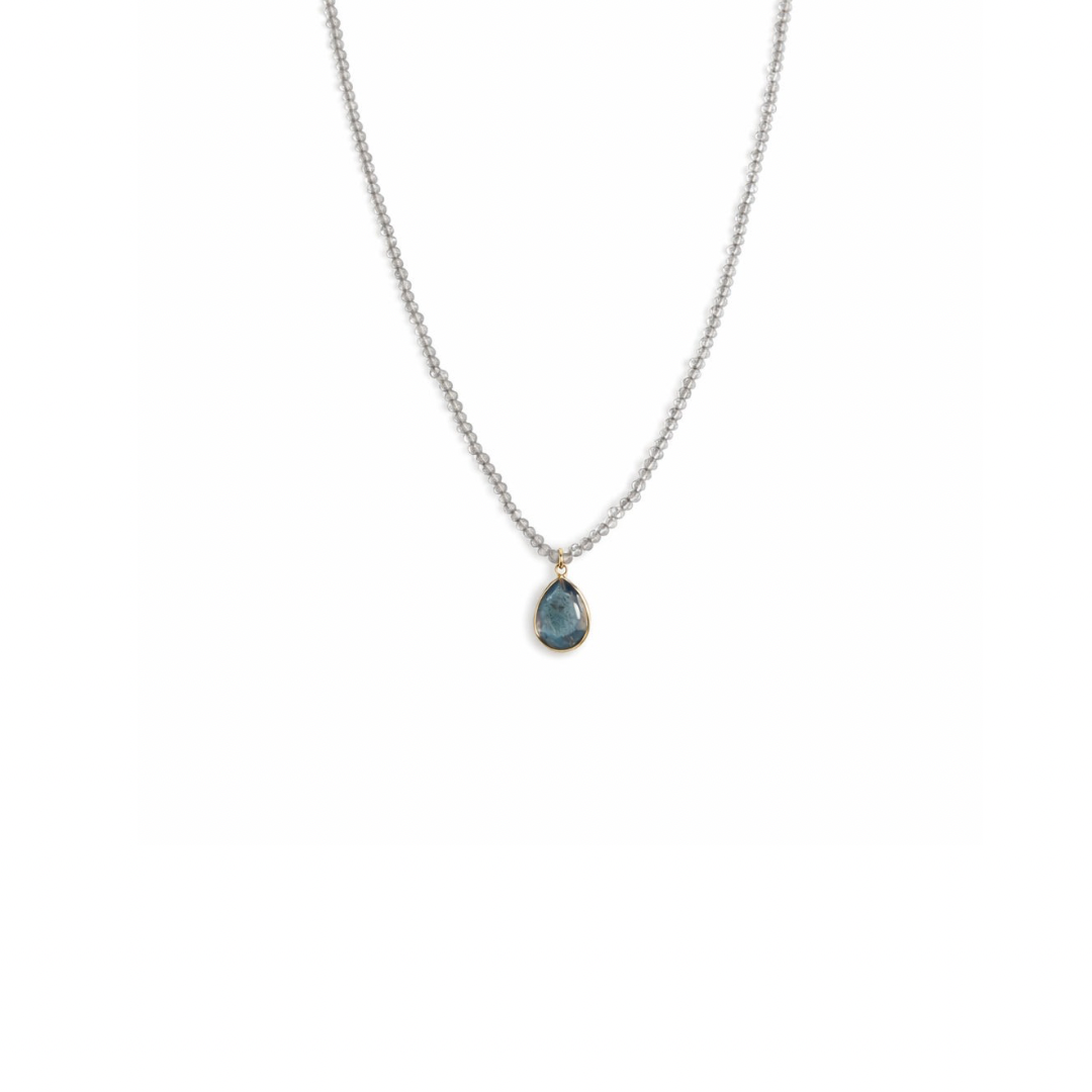 14k yellow gold labradorite gemstone bead necklace with pear drop pendant