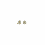 Pair of gold earrings with pearl-like stones on a white background