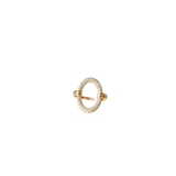 Gold ring with embedded diamonds on a white background
