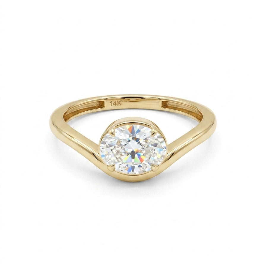 14K yellow gold bezel diamond bypass ring 1 carat lab grown diamond minimalist design
