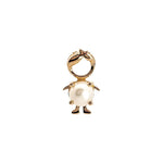 14K solid yellow gold boy and girl birthstone charms with colorful gemstones representing each birth month on a white background.