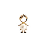 14K solid yellow gold boy and girl birthstone charms with colorful gemstones representing each birth month on a white background.