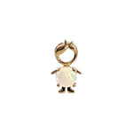 14K solid yellow gold boy and girl birthstone charms with colorful gemstones representing each birth month on a white background.