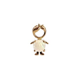 14K solid yellow gold boy and girl birthstone charms with colorful gemstones representing each birth month on a white background.