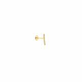 14K Solid Yellow Gold CZ Curve Bar Single Earring