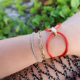 14K Solid Yellow, Rose and White Gold Trinity Red Silk Adjustable Unisex Bracelet