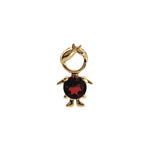14K solid yellow gold boy and girl birthstone charms with colorful gemstones representing each birth month on a white background.