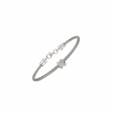 Stainless Steel Cable Bangle with Natural Diamonds & 925 Sterling Silver Charm (Kids)