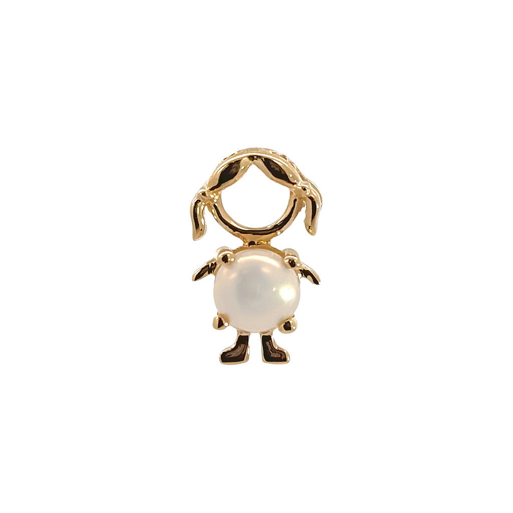 14K solid yellow gold boy and girl birthstone charms with colorful gemstones representing each birth month on a white background.