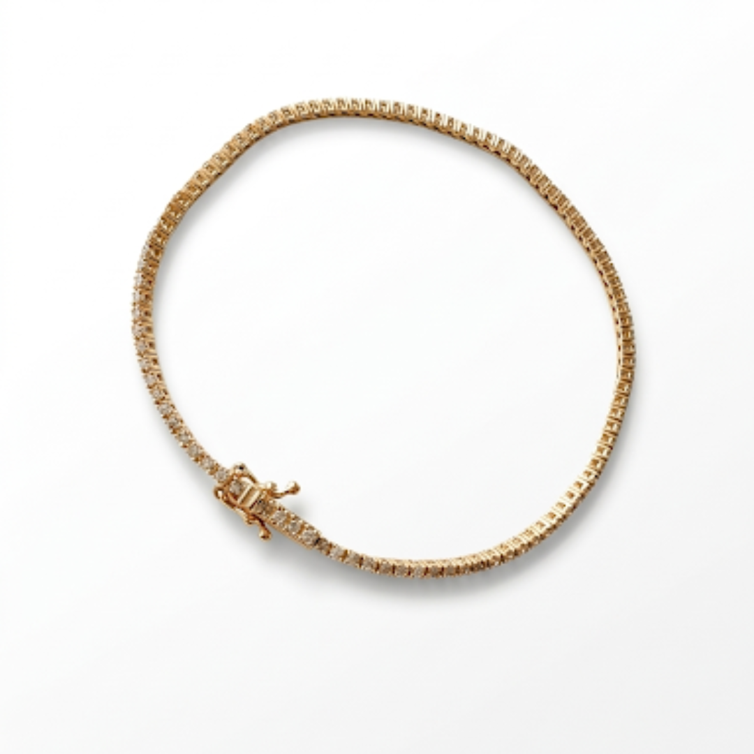14k yellow gold champagne diamond tennis bracelet 1.00ct thin 1.5mm