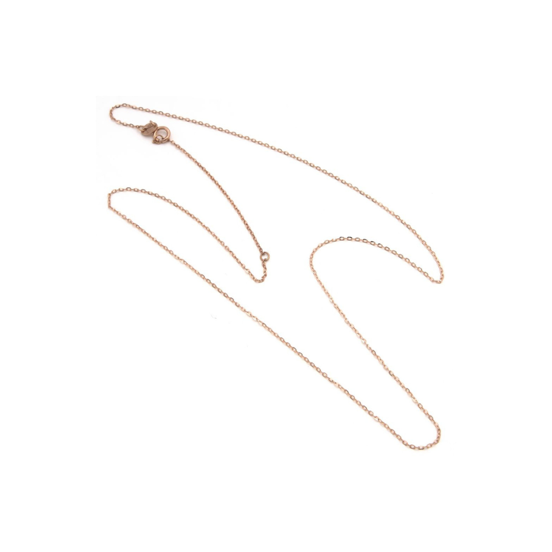 14K rose gold adjustable 16 to 18 inch fine 1mm chain with spring lock clasp on white background