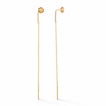 14K solid yellow gold rose flower threader earring single pull through chain minimalist gold earring
