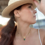 14K Solid Yellow Gold Malachite Heart with Pave Diamond Necklace