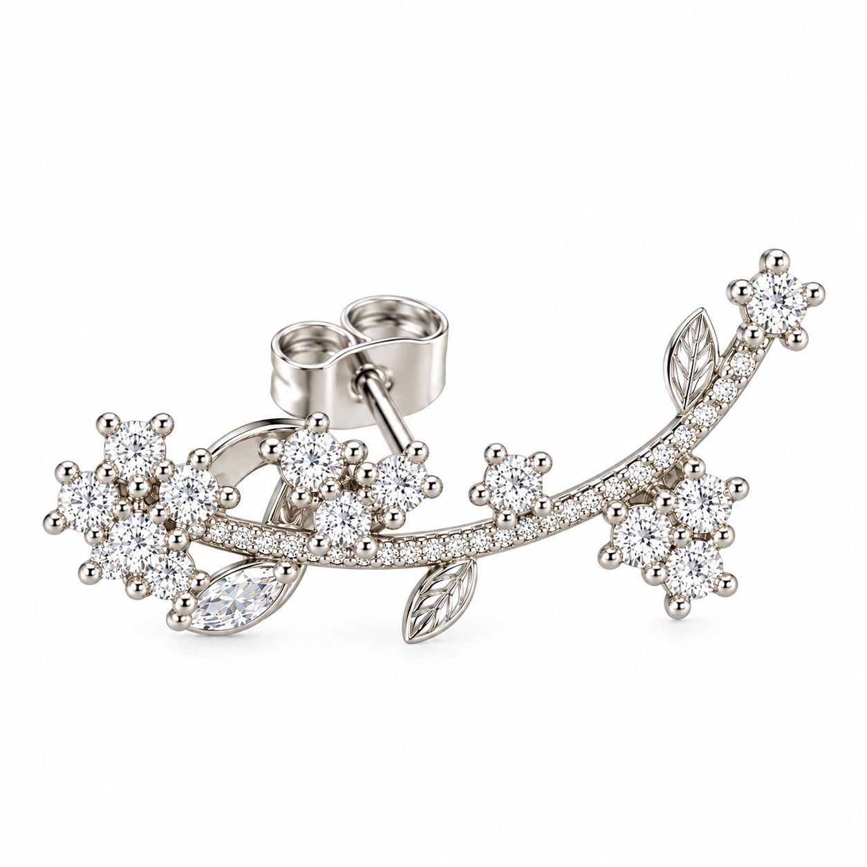 925 Sterling Silver CZ Floral Vine Stud Earrings