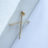 14K Solid Yellow Gold Cubic Zirconias Double Face Cross Pendant