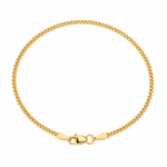14K solid yellow gold baby curb link bracelet, 6-inch length, polished curb chain with secure lobster clasp by Laraquel Jewelry.