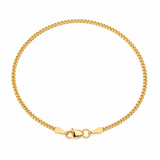 14K solid yellow gold baby curb link bracelet, 6-inch length, polished curb chain with secure lobster clasp by Laraquel Jewelry.
