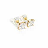 14K Solid Gold CZ Princess Cut Stud Earring – Yellow or White Gold