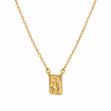 14K Solid Yellow Gold Virgen del Carmen & Sacred Heart Scapular Necklace