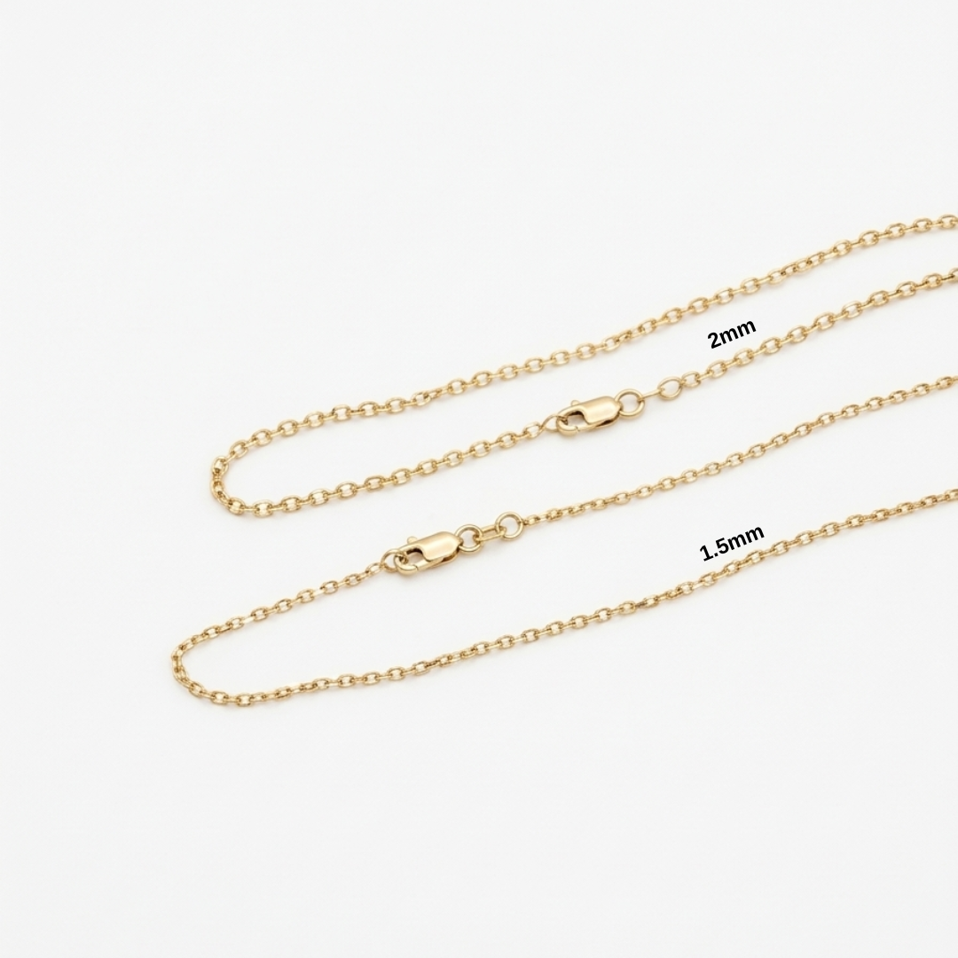 solid 14k yellow gold square cable chain necklace 1.5mm and 2mm minimalist jewelry
