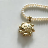 18K Solid Yellow Gold Genuine Pearls Necklace