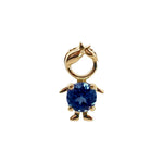 14K solid yellow gold boy and girl birthstone charms with colorful gemstones representing each birth month on a white background.