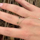 14K Solid Yellow Gold Gemstone Bead Chain Ring – Pearl, Ruby or Emerald