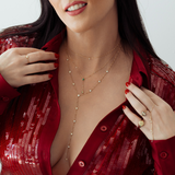 18K Solid Yellow Gold Diamond Lariat Necklace